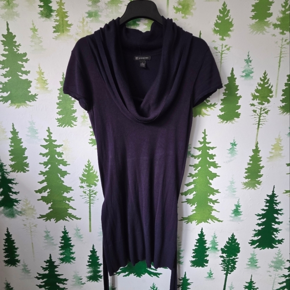 Blue Cowl Neck Short Sleeve Sweater Top